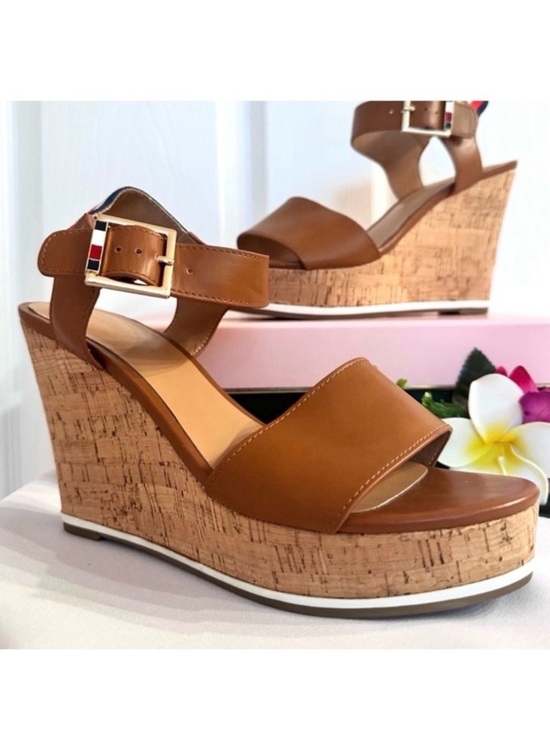 Tommy Hilfiger Shoes - TOMMY HILFIGER ~ Kaline Tan Wedge Espadrille Sandals w/Cork Platform